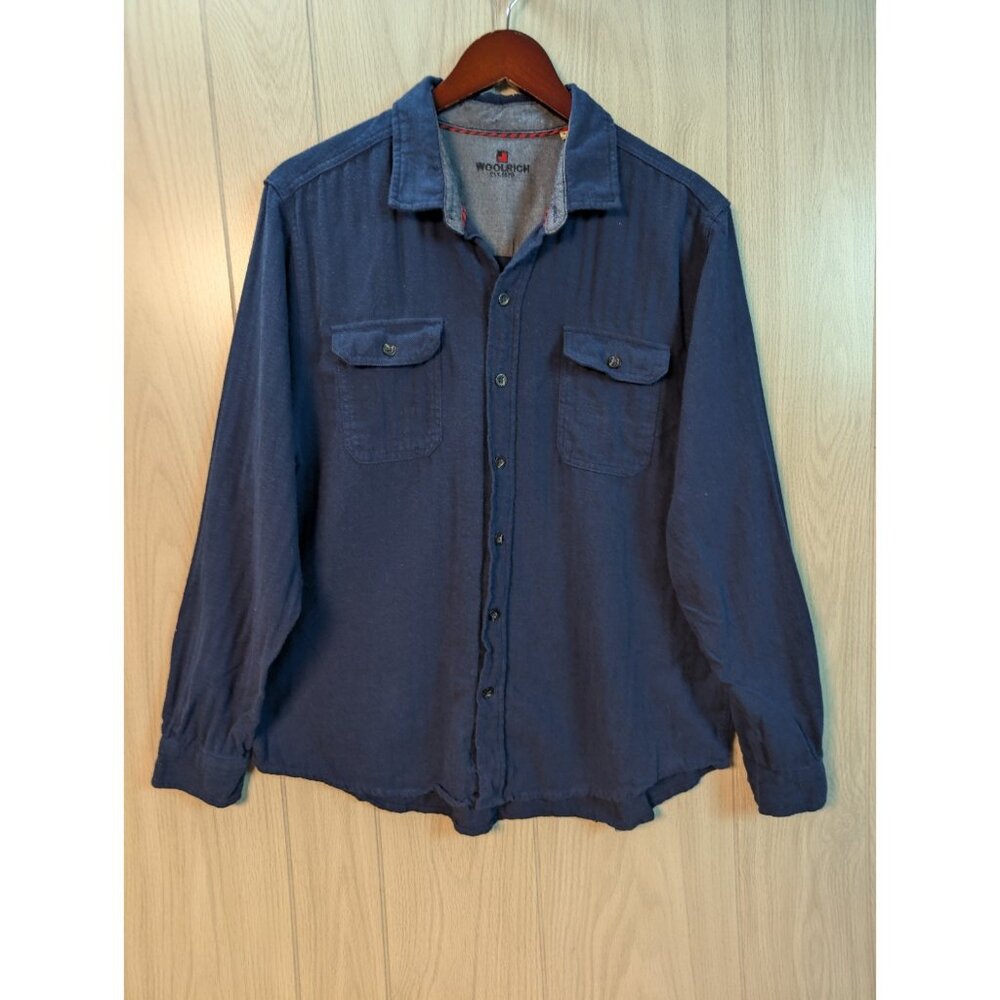 Woolrich Shirt Mens XL Blue Solid Classic Flannel Lumberjack Outdoors Long